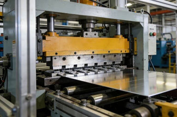 progressive stamping production line showing metal sheet forming process